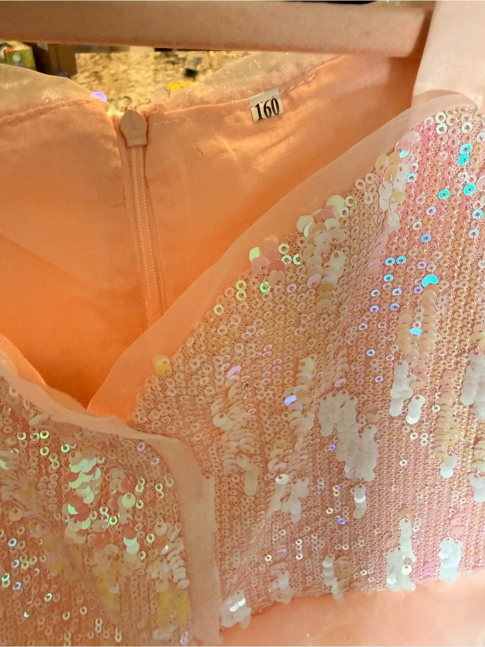 Girls Pink Bubble Tulle Dress Princess Sequins Mesh